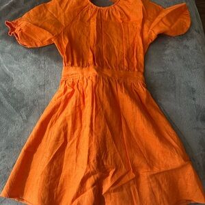 Reformation Orange Puff-Sleeve Mini Dress